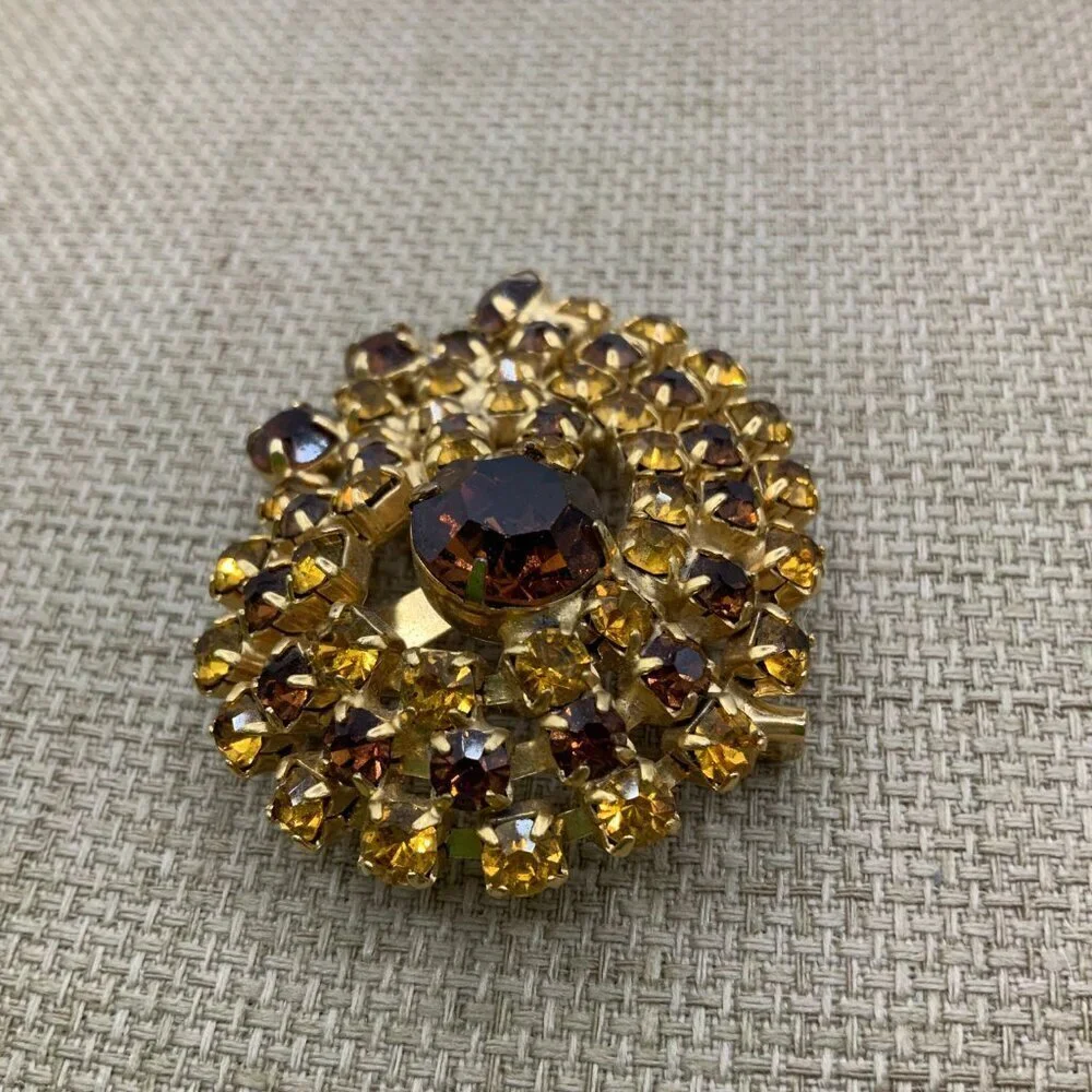 Julianna Style Vintage Autumn Faux Amber Rhinestone Brooch Pin